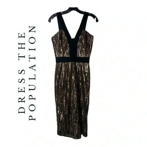 DRESS THE POPULATION SLEEVELESS SEQUINS COVERED MIDI LENGTH DRESS SIZE‎ XSMALL